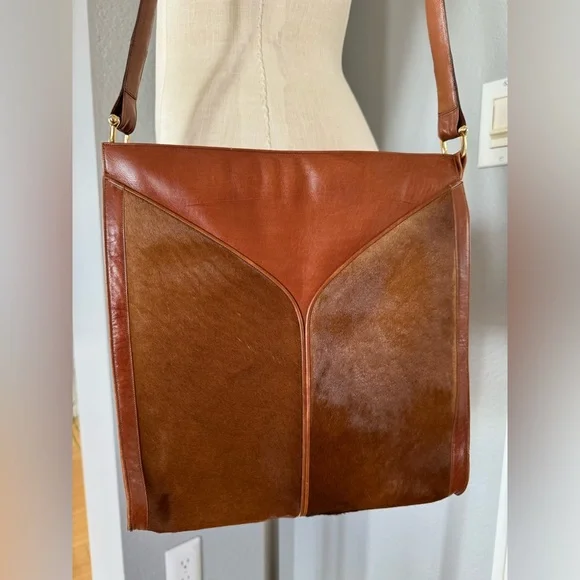 Vintage Leather Satchel with Fur Hide Panels - Picture 1 of 10